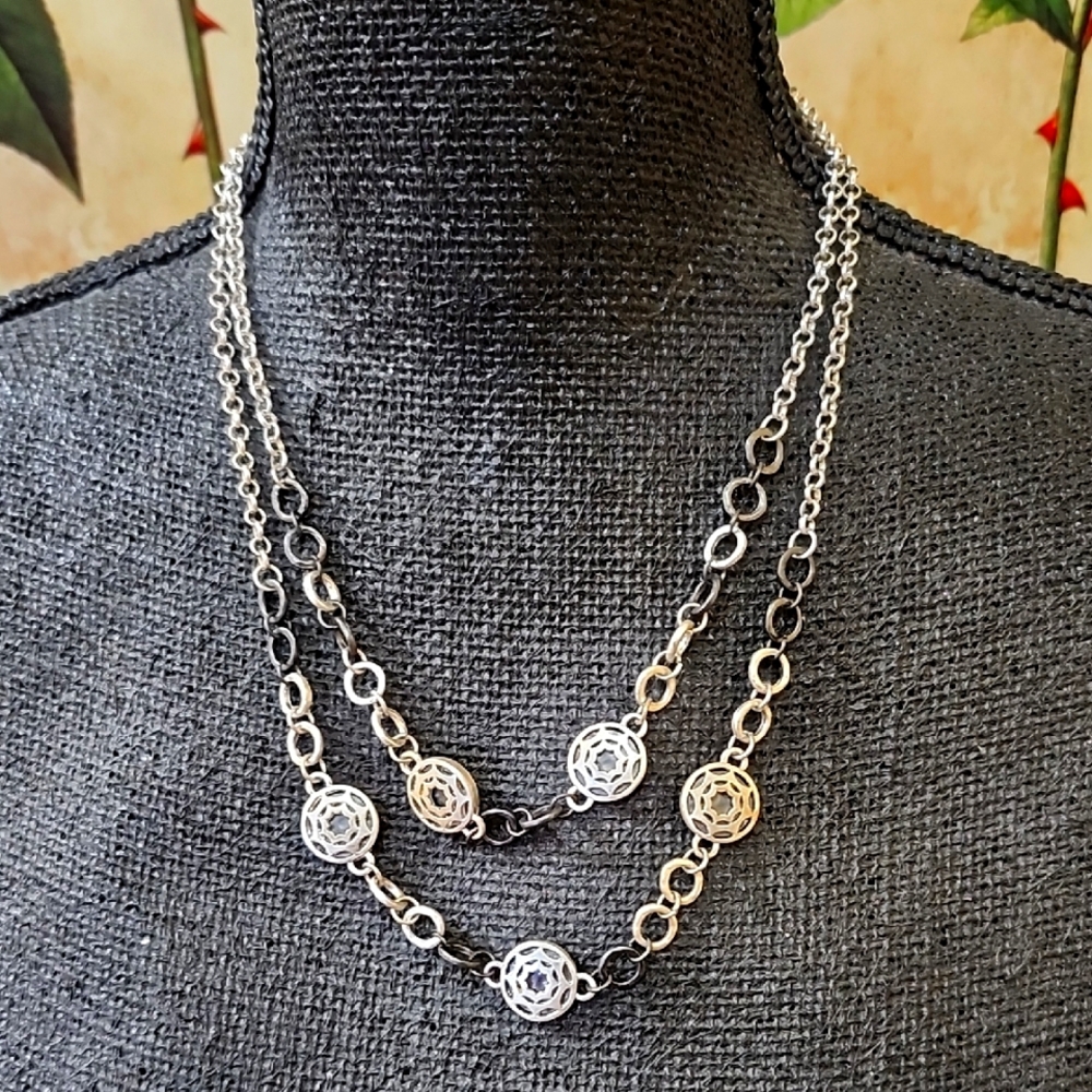 VINTAGE AVON SILVER and BLACK MULTI STRAND NECKLACE